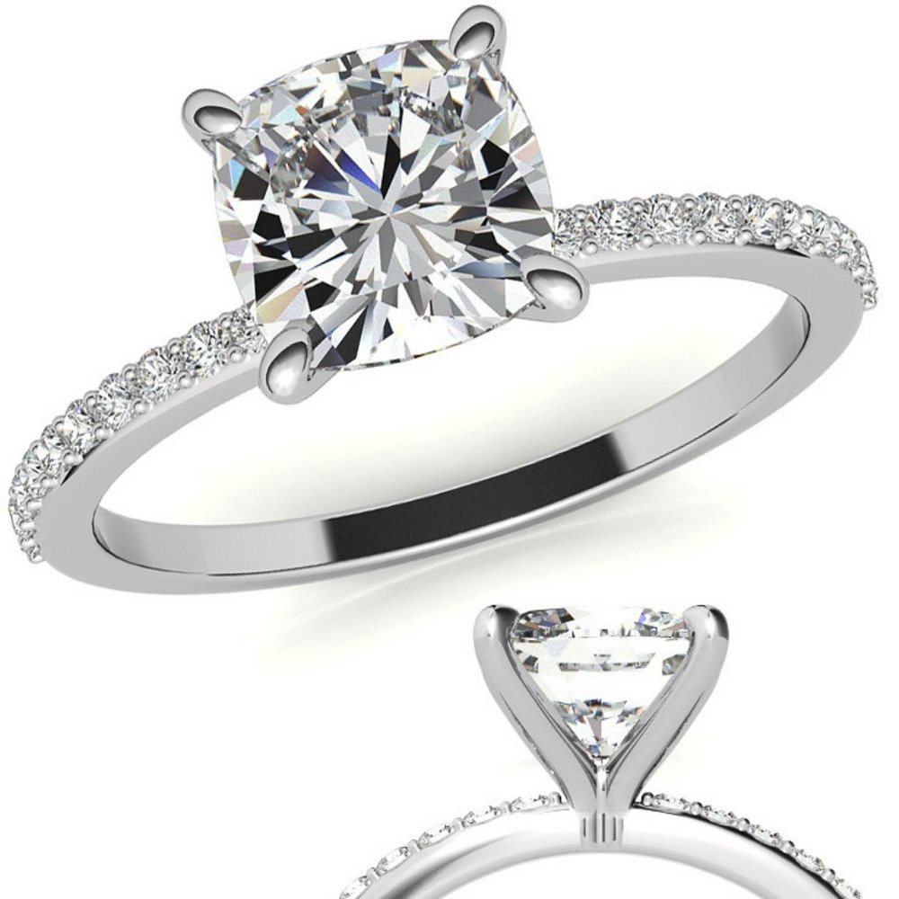 2.0Ct-7.5mm Cushion Moissanite Engagement Ring